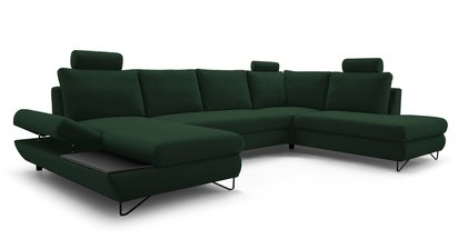 Corner sofa with sleeping function Lazaro U-shaped with storage dark green hydrophobic left-hand side
