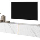 Bisira TV cabinet, 200 cm, white marble with gold insert