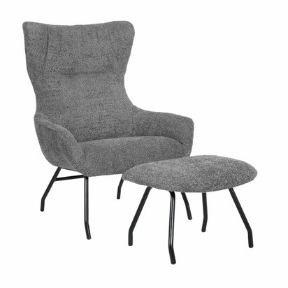 Suppet lounge chair with footstool in warm gray boucle fabric