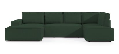 Corner sofa with sleeping function Farese New U-shaped with storage left side green corduroy