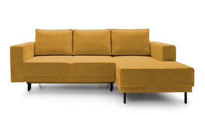 Rodario mini mustard corner sofa with sleeping function with right-hand corduroy container