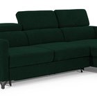 Monarda L-shaped corner sofa with sleeping function with container and adjustable headrests, dark green hydrophobic velvet, right-hand side