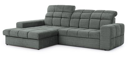 Corner sofa with sleeping function Luglo L-shaped with container and adjustable headrests Cremona 96 chenille left-hand side