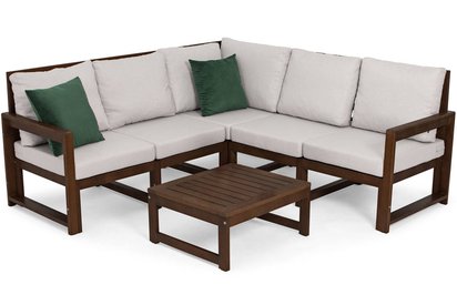 Ritalous five-seater garden furniture set with corner sofa and coffee table, wooden, dark brown/light gray