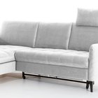 Corner sofa with sleeping function Casotti L-shaped with container and adjustable headrest, gray in easy-clean fabric, left-hand side