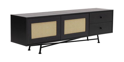 Crattale TV cabinet 180 cm with rattan front, black