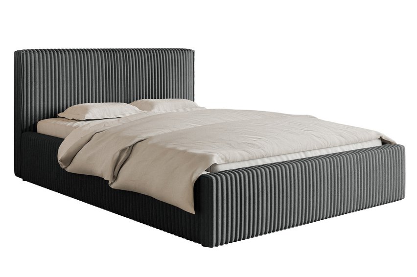 Upholstered bed 140x200 cm Tilio with storage, metal frame Tilia 90 thick corduroy