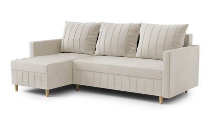 Morpreses L-shaped corner sofa with sleeping function with storage, universal cream velvet