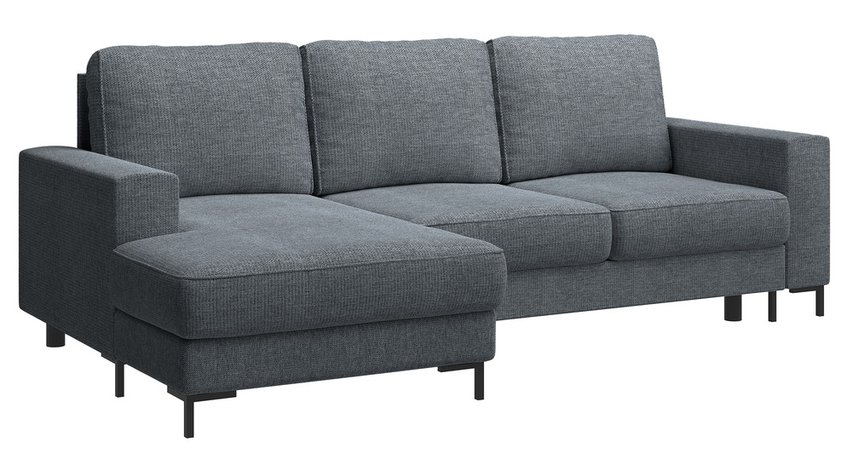 Mokpeo L-shaped corner sofa with sleeping function with two containers on black legs Sorella 89 chenille left-hand side