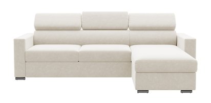 Veraguas L-shaped corner sofa with sleeping function with storage and adjustable headrests, universal, light beige, in easy-clean fabric