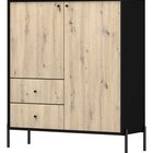 Raviero two-door chest of drawers, high, with two drawers, 100 cm, Black/Artisan Oak