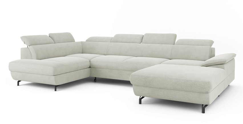 Corner sofa with sleeping function Lambo U-shaped Castel 80 with container, black legs, left-hand side