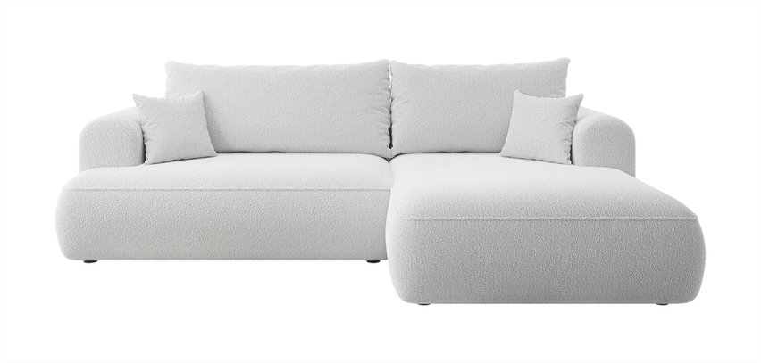 Ovo L-shaped corner sofa with sleeping function with a boucle container