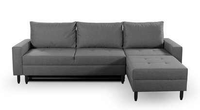 Corner sofa with sleeping function Ninetta Mini Rino 93 with a container in a hydrophobic fabric, wenge legs, right-hand side