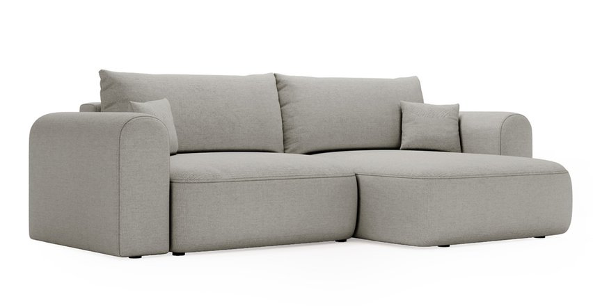 Sollano L-shaped corner sofa with sleeping function with container, universal, light gray chenille, easy to clean