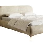 Upholstered bed 140x200 cm Ovalle with storage, metal frame, beige chenille, gold legs