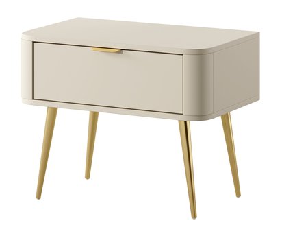 Oval bedside table with drawer 63 cm Gray beige