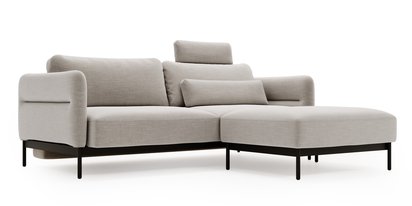 Solianero three-seater sofa with pouf, light gray weave