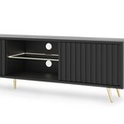 Bello TV cabinet with lamella fronts, 175 cm, black, LED, with gold legs