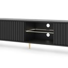 Meuble TV Bello avec façades à lamelles, 175 cm, noir, LED, avec pieds dorés