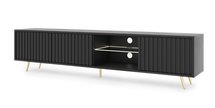 Bello TV cabinet with lamella fronts, 175 cm, black, LED, with gold legs