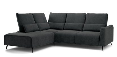 Rumbia L-shaped corner sofa with Storm 99 side, black legs, left-hand side