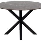 Table à manger ronde Kardema, 120 cm, marbre marron, pieds noirs