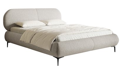 Upholstered bed 160x200 cm Ovalle gray-beige wickerwork hydrophobic legs black