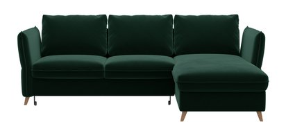 Corner sofa with sleeping function Bastimento L-shaped with storage universal dark green hydrophobic velvet