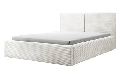 Upholstered bed 140/200 cm Farese gray beige Poso 100 with container and gas actuator corduroy