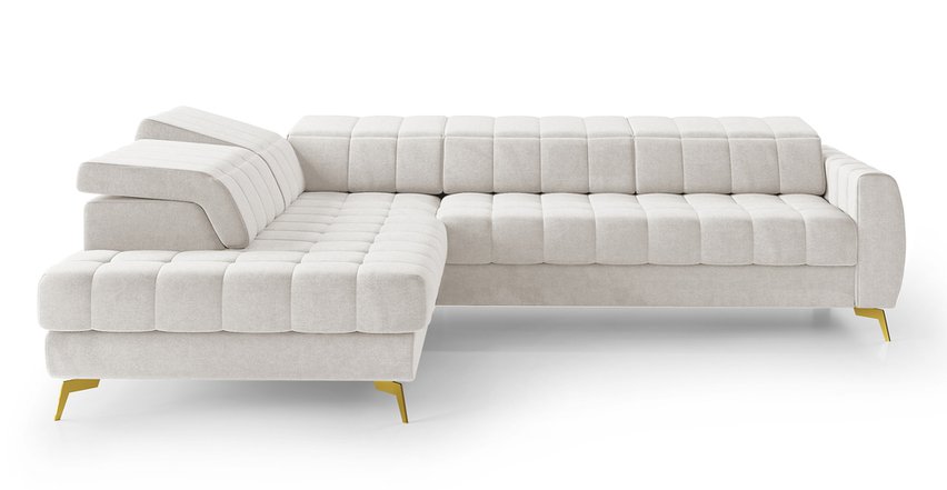 Corner sofa with sleeping function Pessi Castel 04 L-shaped with container and adjustable headrests easy-cleaning velvet left-hand side