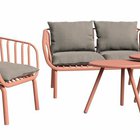 Rasived red garden furniture set with beige cushions