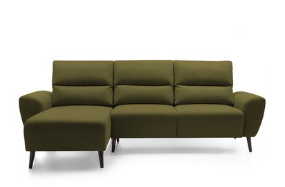 Moon olive corner sofa with sleeping function in hydrophobic fabric, left-hand side