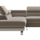 Carenero L-shaped corner sofa with sleeping function with container and adjustable headrests, beige hydrophobic velvet, left-hand side