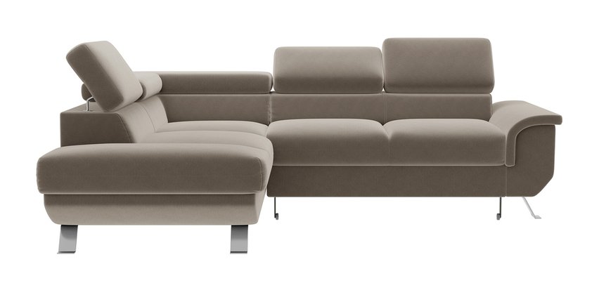 Carenero L-shaped corner sofa with sleeping function with container and adjustable headrests, beige hydrophobic velvet, left-hand side