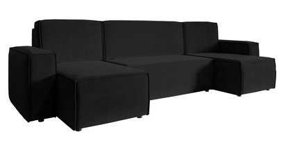 Copertino U-shaped corner sofa with sleeping function with a container, universal black hydrophobic velvet