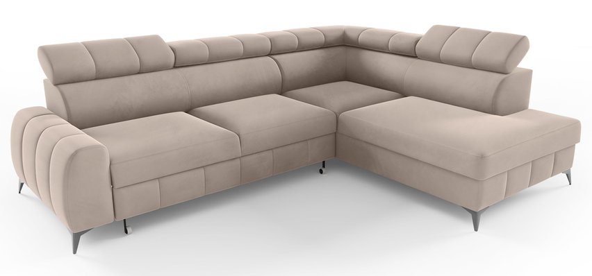 Corner sofa with sleeping function London L-shaped right side with storage Paros 02 velour