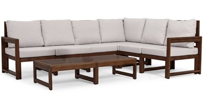 Ritalous garden furniture set with a six-seater corner sofa and two coffee tables, wooden, dark brown/light gray