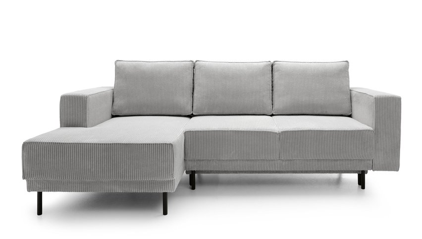 Rodario mini light gray corner sofa with sleeping function with left-hand corduroy container