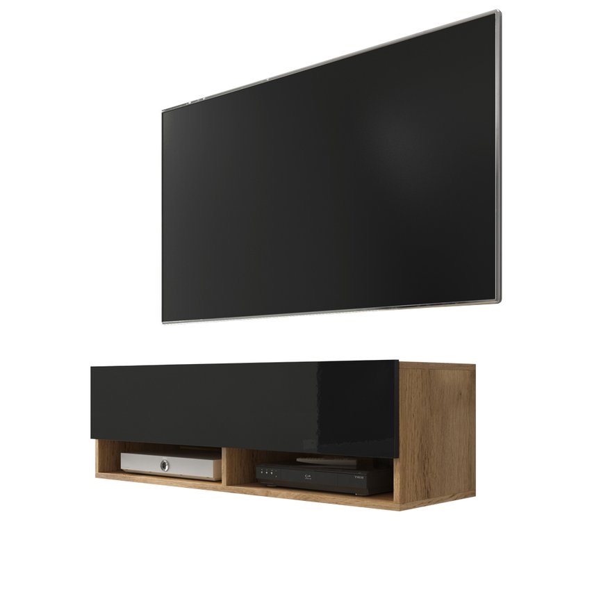 Wander TV Cabinet 100 cm (Wotan Oak / Gloss Black, LED)