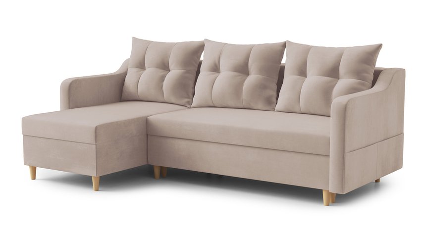 Corner sofa with sleeping function Bernial L-shaped with container universal Paros 02 velour