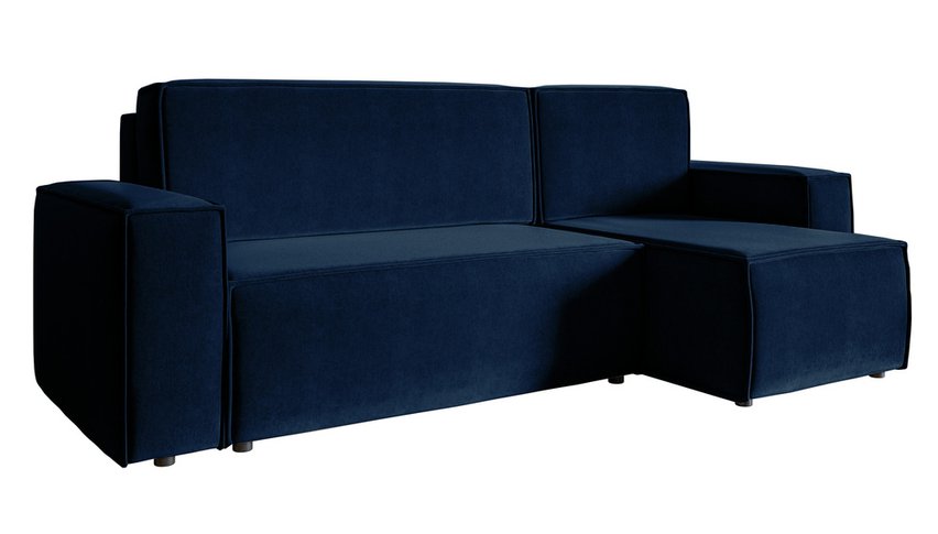 Copertino L-shaped corner sofa with sleeping function with storage, universal, navy blue, hydrophobic velvet