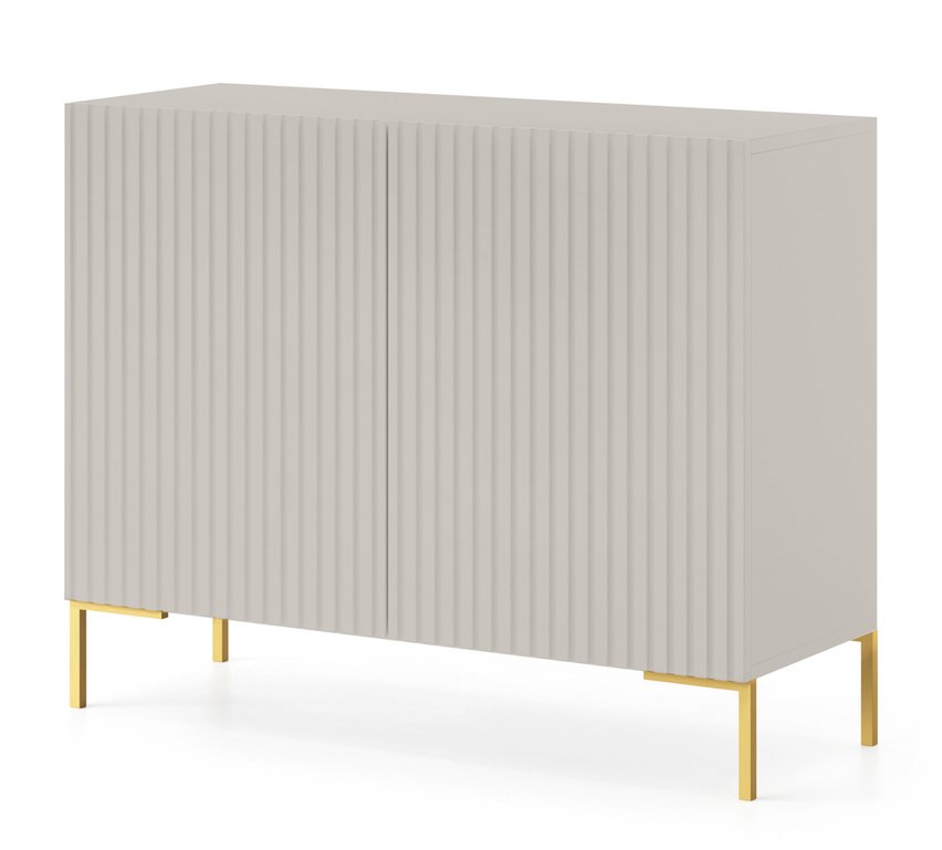 Lammelo two-door chest of drawers, 92 cm, gray beige with golden legs