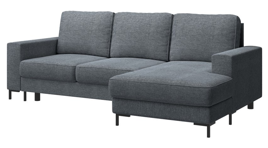 Mokpeo L-shaped corner sofa with sleeping function with two containers on black legs Sorella 89 chenille right-hand side