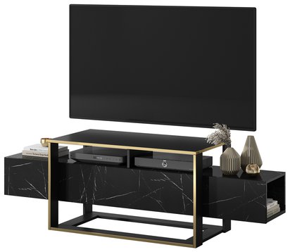 Excelsum TV cabinet, 160 cm, black marble, with a lockable shelf