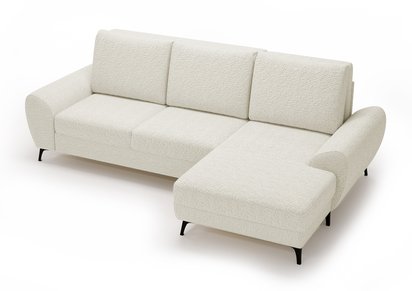 Corner sofa with sleeping function Minila L-shaped with storage cream boucle right-hand side