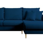 Volio velvet corner sofa with sleeping function, hydrophobic, golden legs