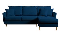 Volio velvet corner sofa with sleeping function, hydrophobic, golden legs