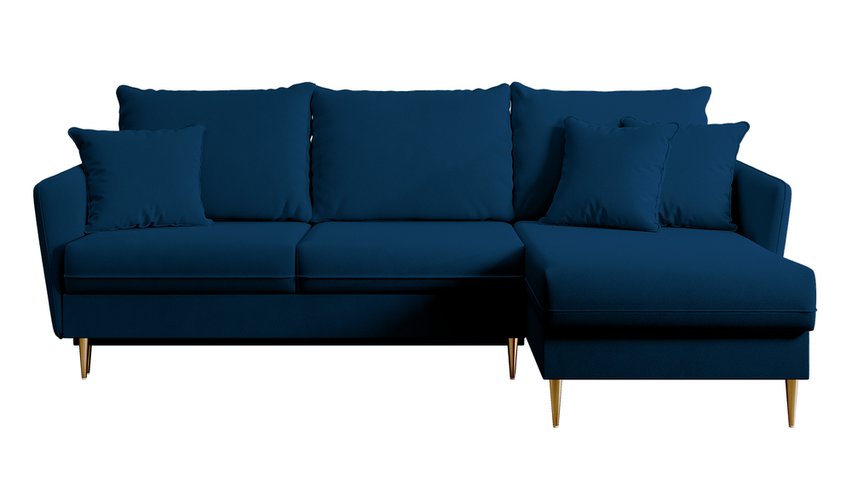 Volio velvet corner sofa with sleeping function, hydrophobic, golden legs