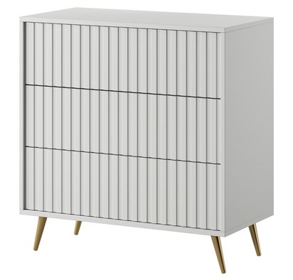 Bello three-drawer white chest of drawers with gold legs